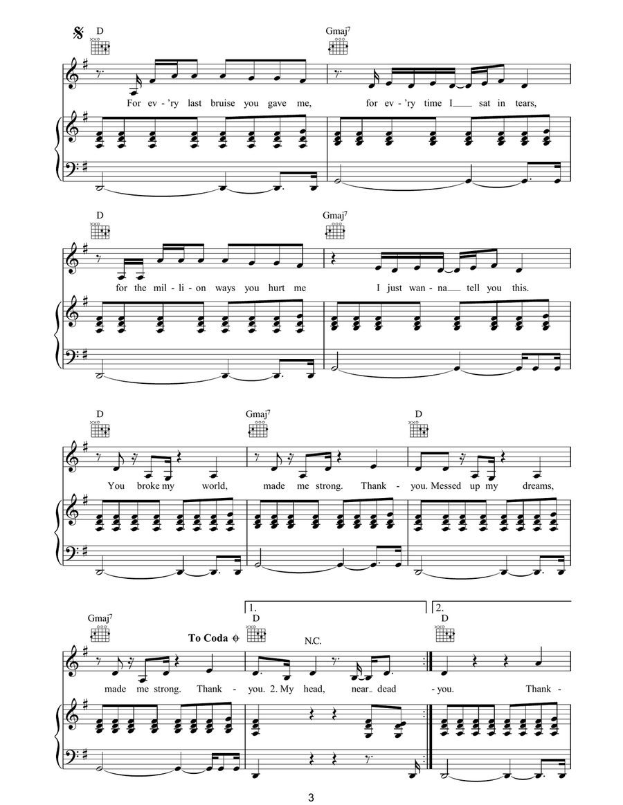 Thank You Thank You Piano, Vocal, Guitar scores gallery preview page 3