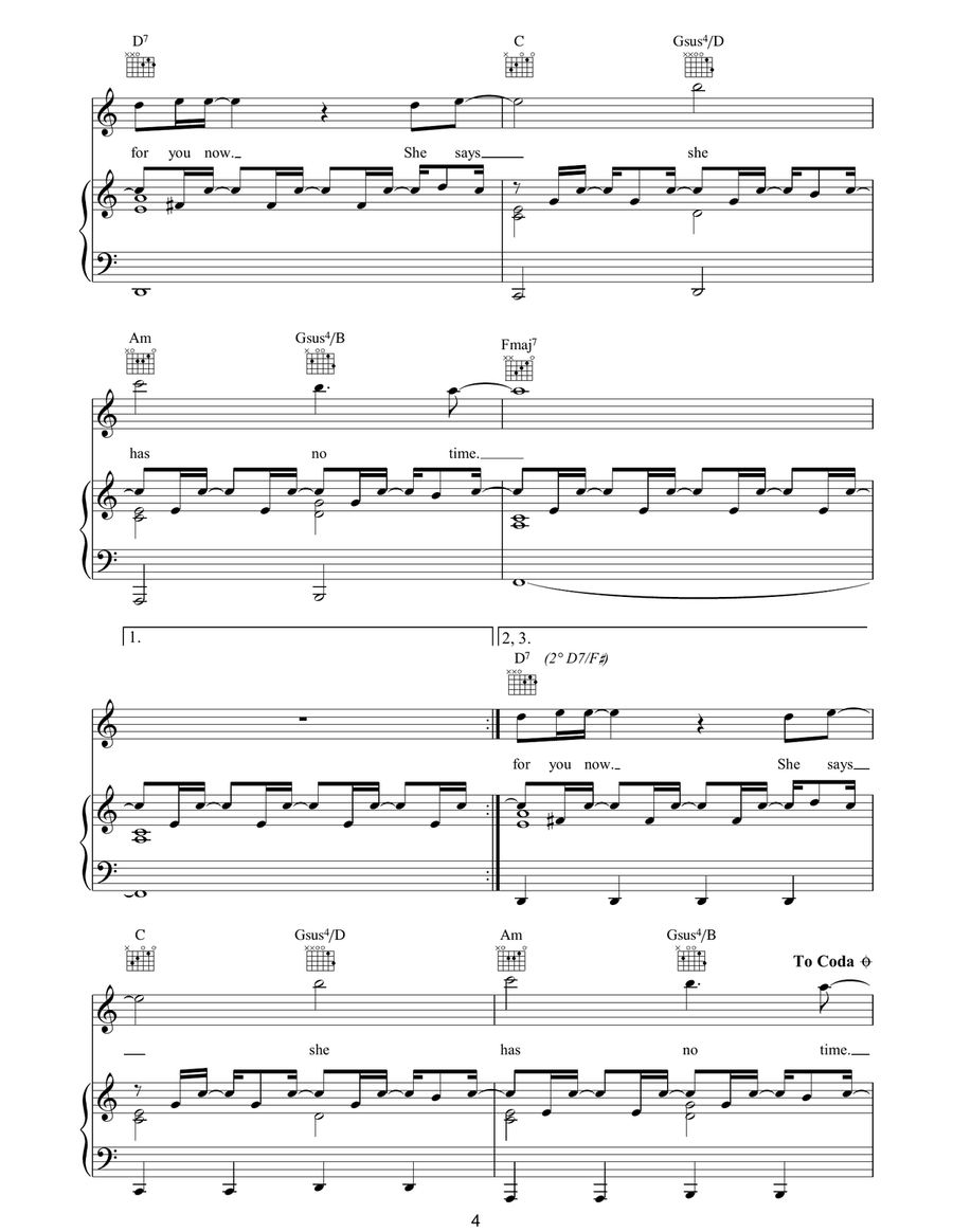 She Has No Time She Has No Time Piano, Vocal, Guitar scores gallery preview page 4