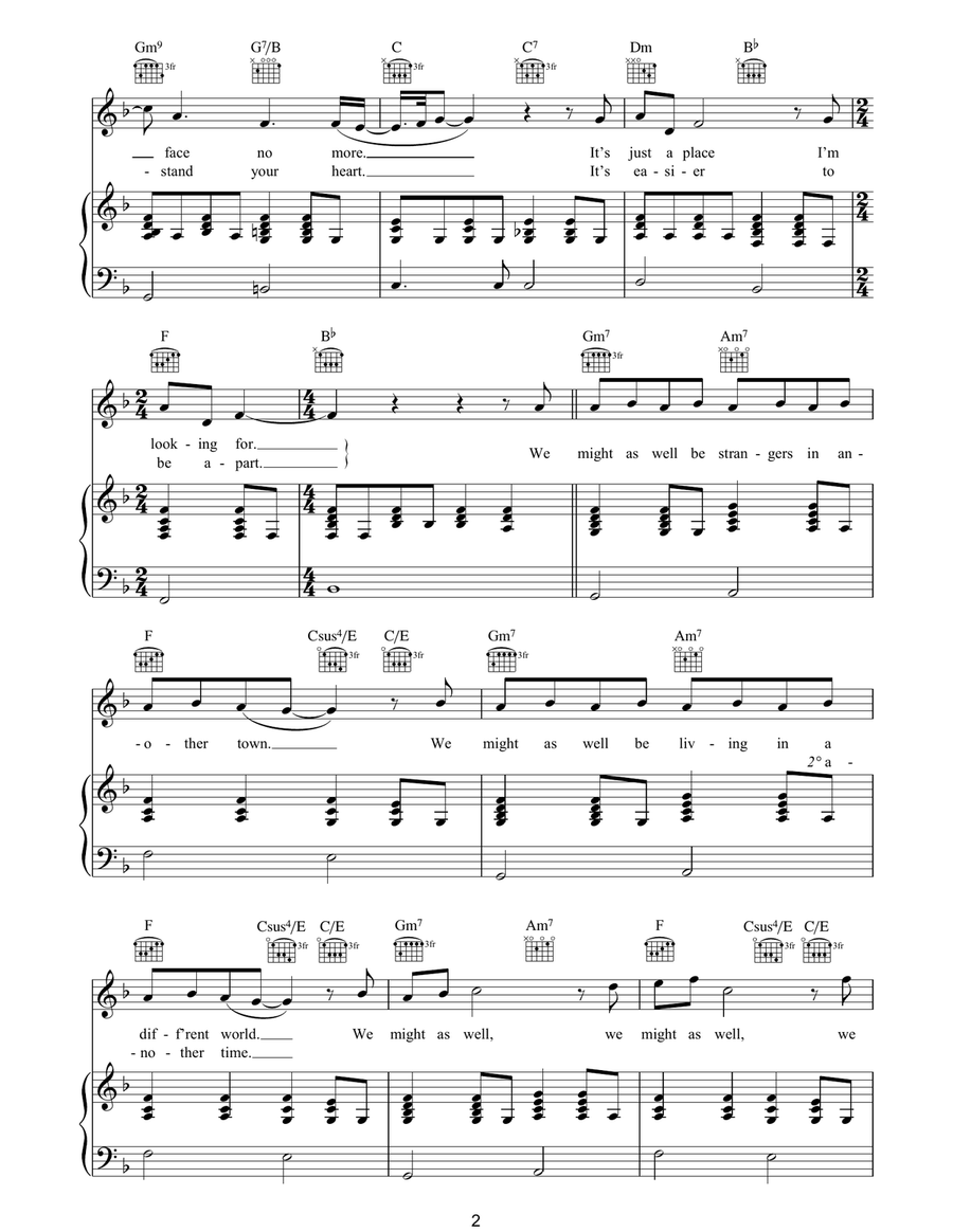 We Might As Well Be Strangers Piano, Vocal, Guitar scores gallery preview page 2