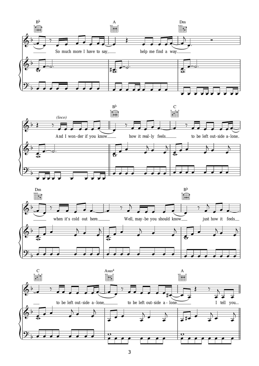 Left Outside Alone Left Outside Alone Piano, Vocal, Guitar scores gallery preview page 3
