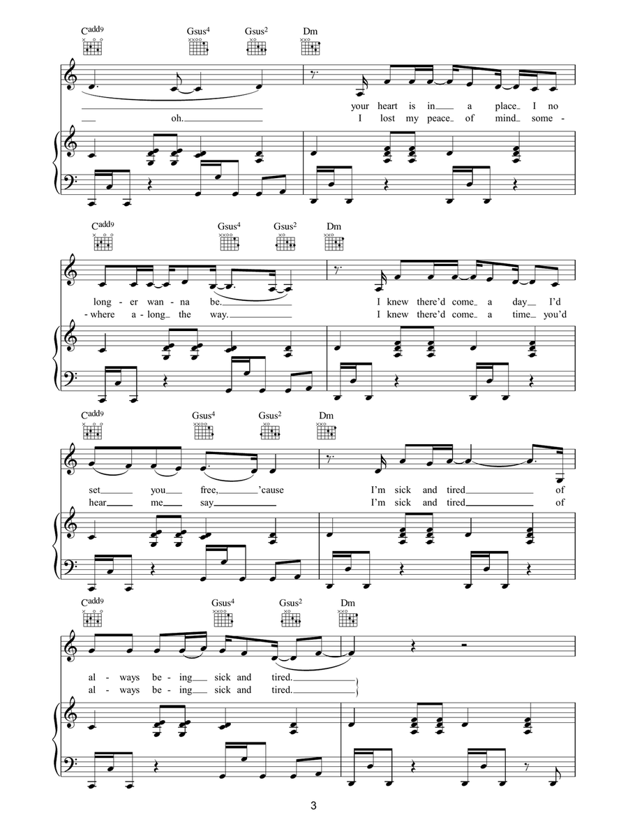 Sick And Tired Sick And Tired Piano, Vocal, Guitar scores gallery preview page 3
