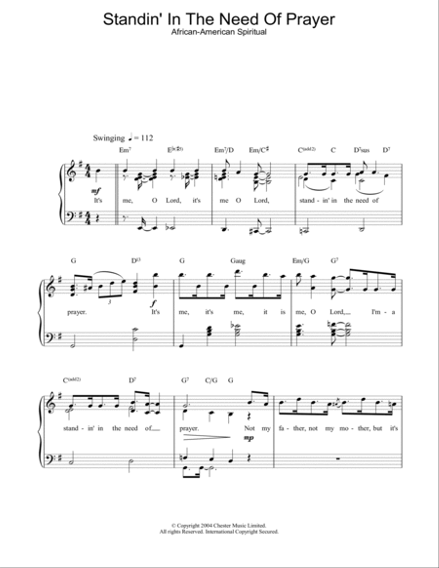 Standin' In The Need Of Prayer Easy Piano scores gallery preview page 1