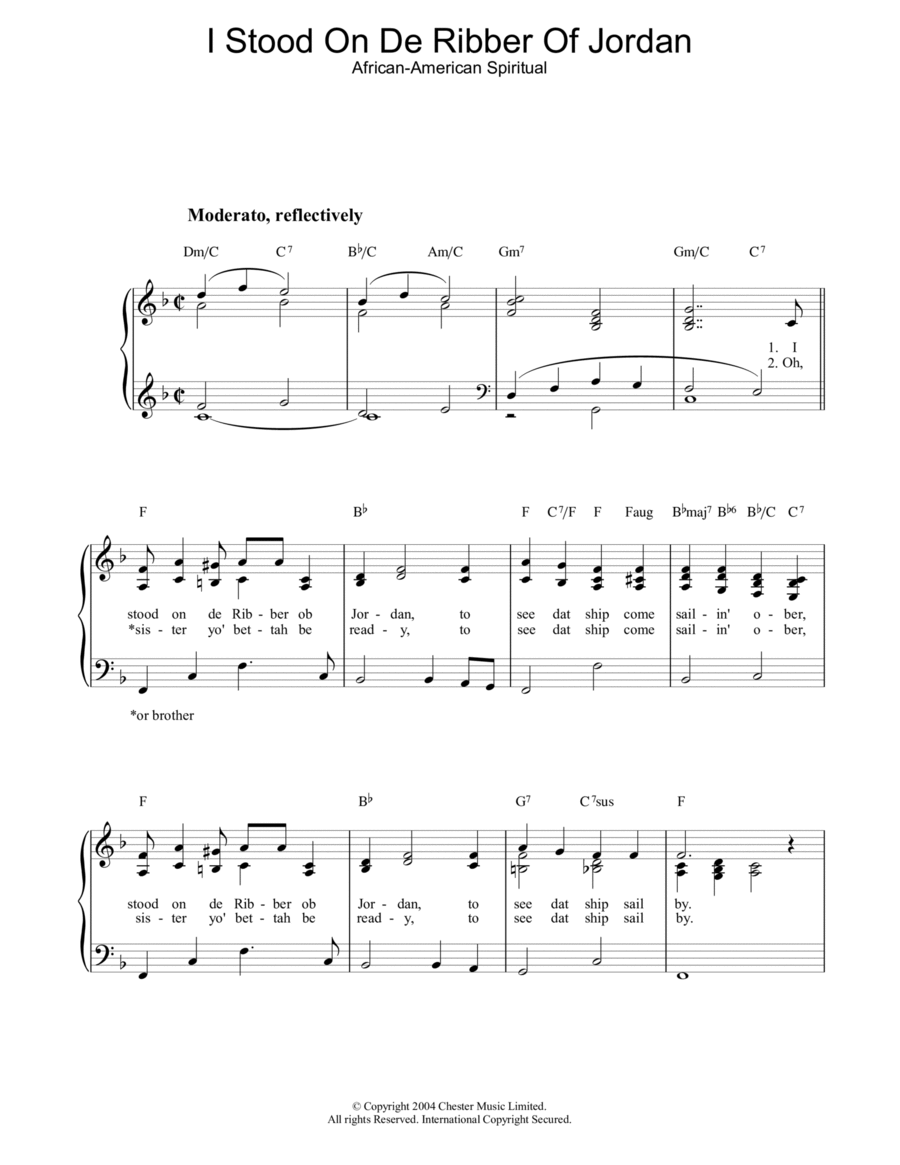 I Stood On De Ribber Of Jordan Easy Piano scores gallery preview page 1