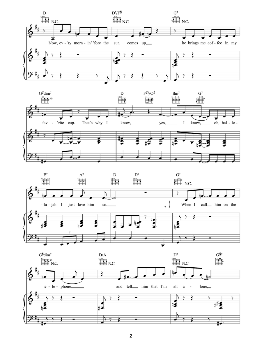 Hallelujah, I Love Him So Piano, Vocal, Guitar scores gallery preview page 2