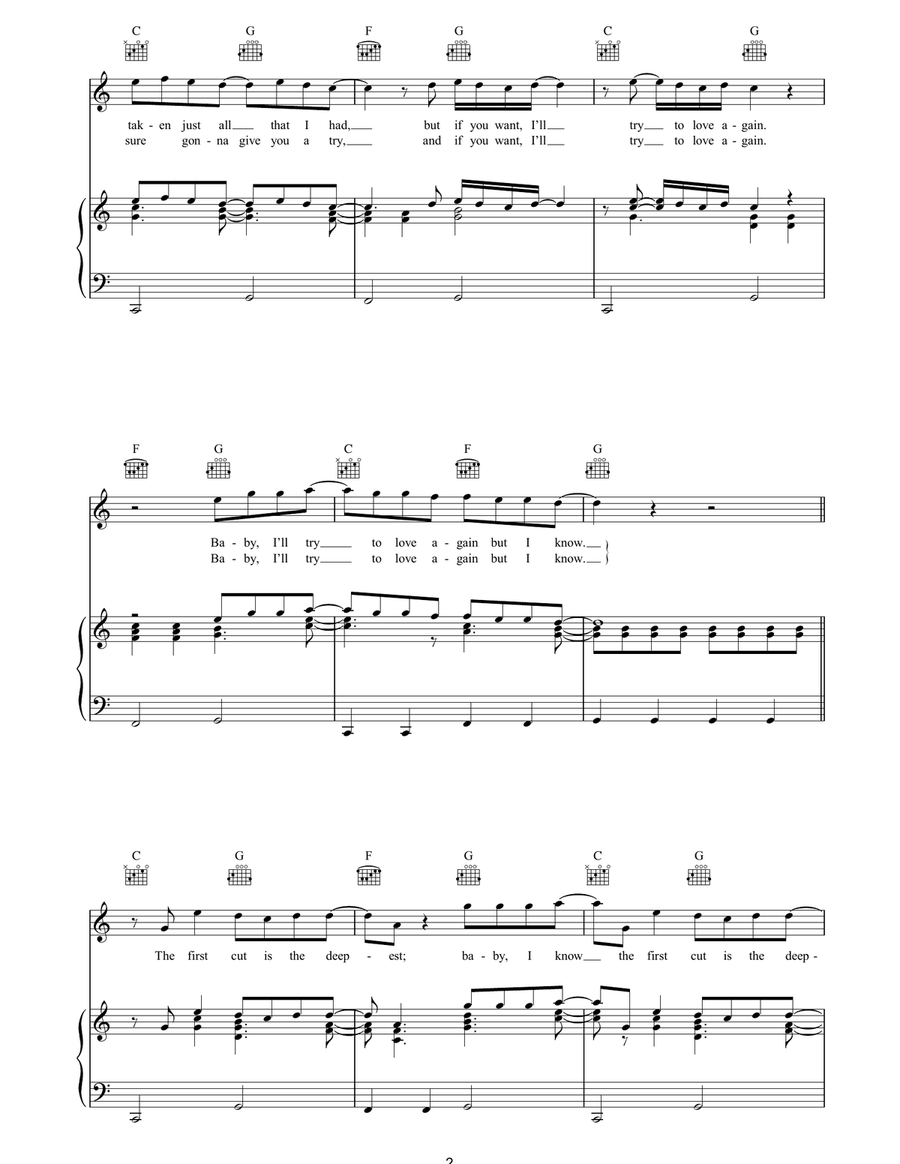 The First Cut Is The Deepest Piano, Vocal, Guitar scores gallery preview page 2