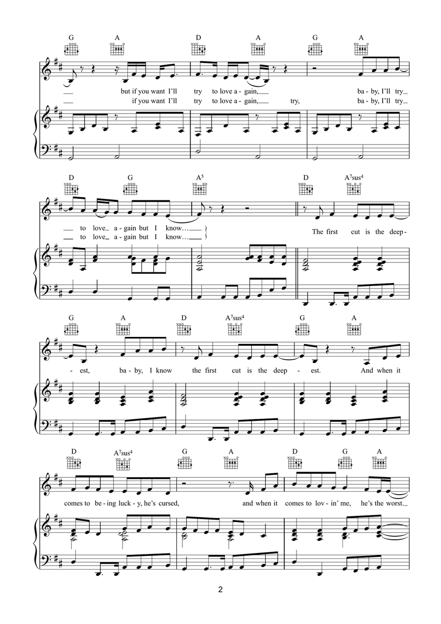 The First Cut Is The Deepest Piano, Vocal, Guitar scores gallery preview page 2