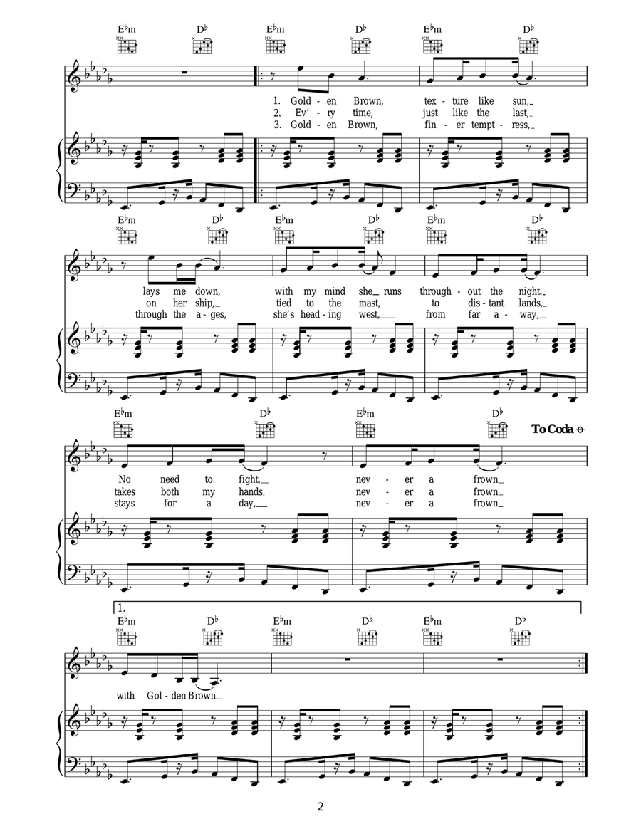 Golden Brown Golden Brown Piano, Vocal, Guitar scores gallery preview page 2