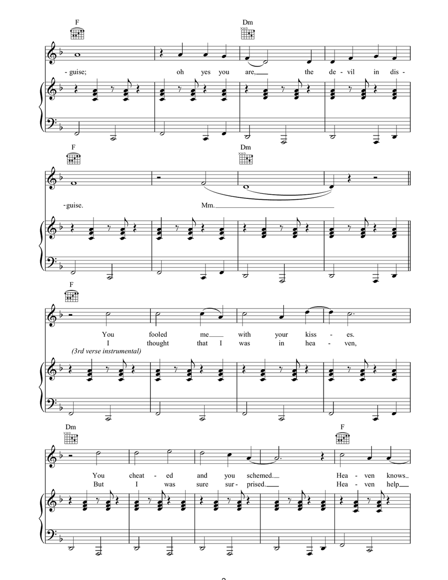 You're The Devil In Disguise Piano, Vocal, Guitar scores gallery preview page 2
