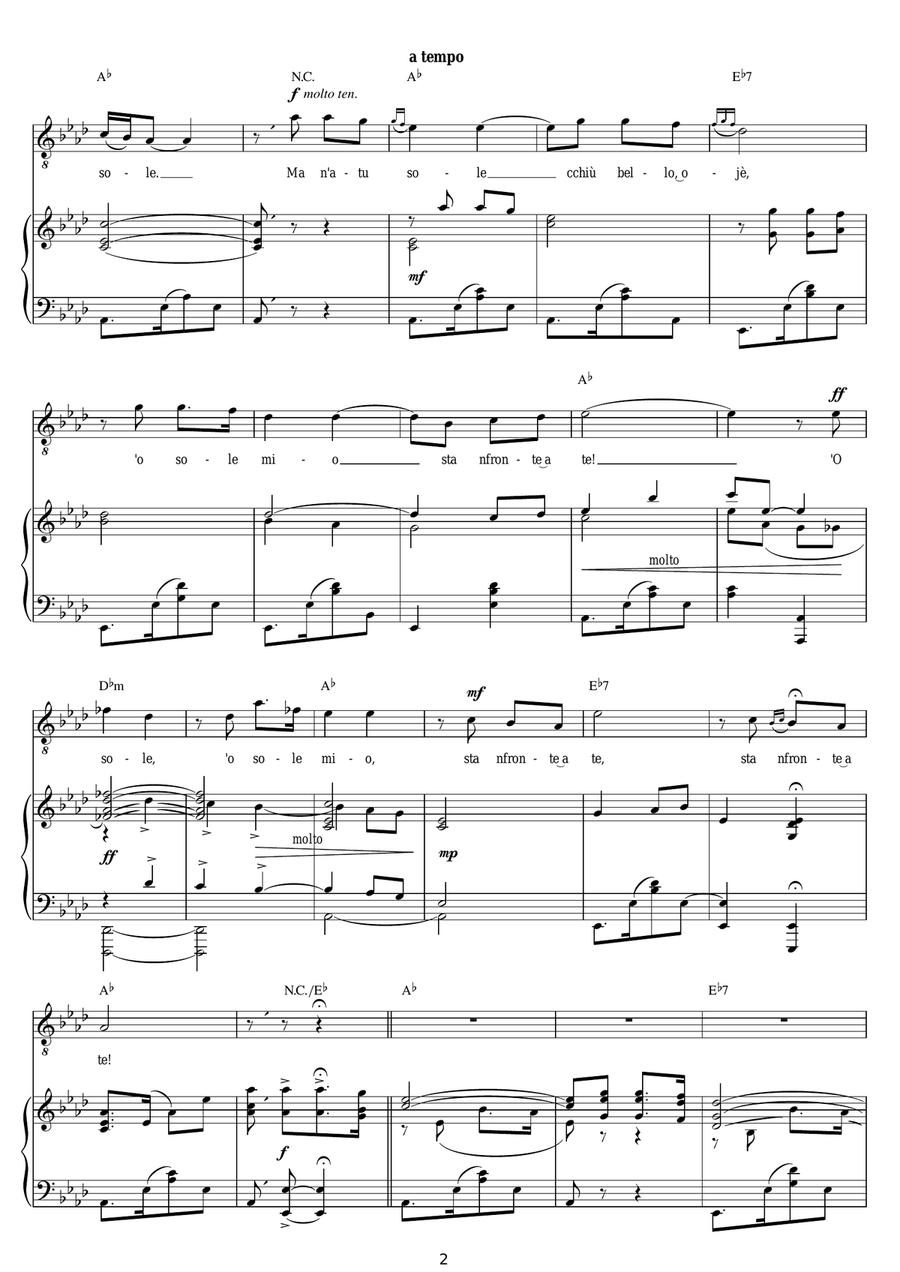 O Sole Mio O Sole Mio Piano, Vocal, Guitar scores gallery preview page 2