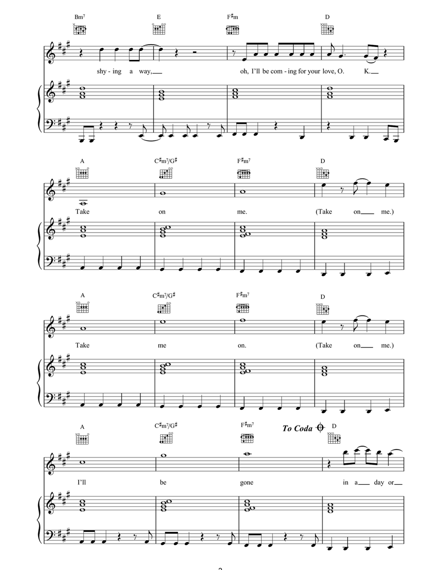Take On Me Take On Me Piano, Vocal, Guitar scores gallery preview page 3