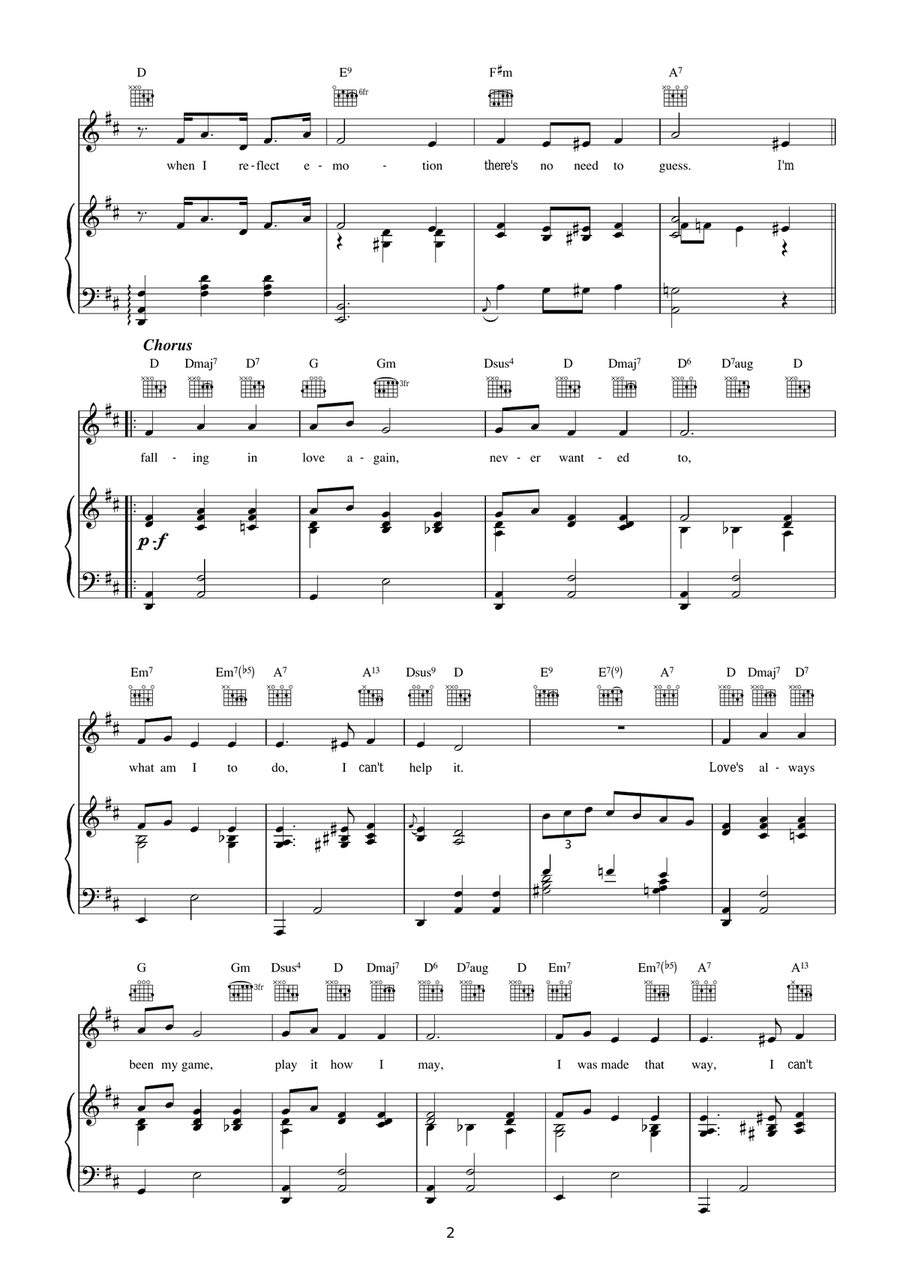 Falling In Love Again Falling In Love Again Piano, Vocal, Guitar scores gallery preview page 2