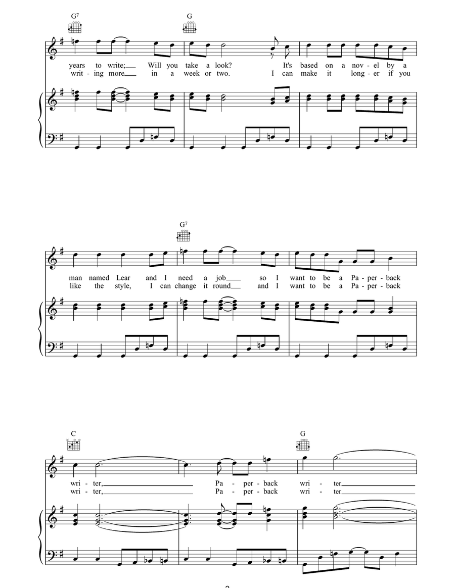 Paperback Writer Paperback Writer Piano, Vocal, Guitar scores gallery preview page 2