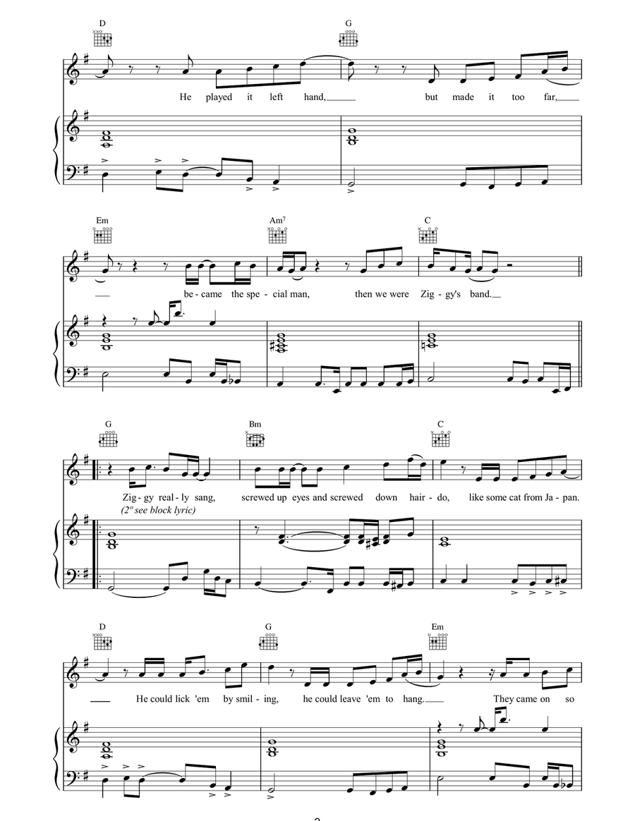 Ziggy Stardust Ziggy Stardust Piano, Vocal, Guitar scores gallery preview page 2