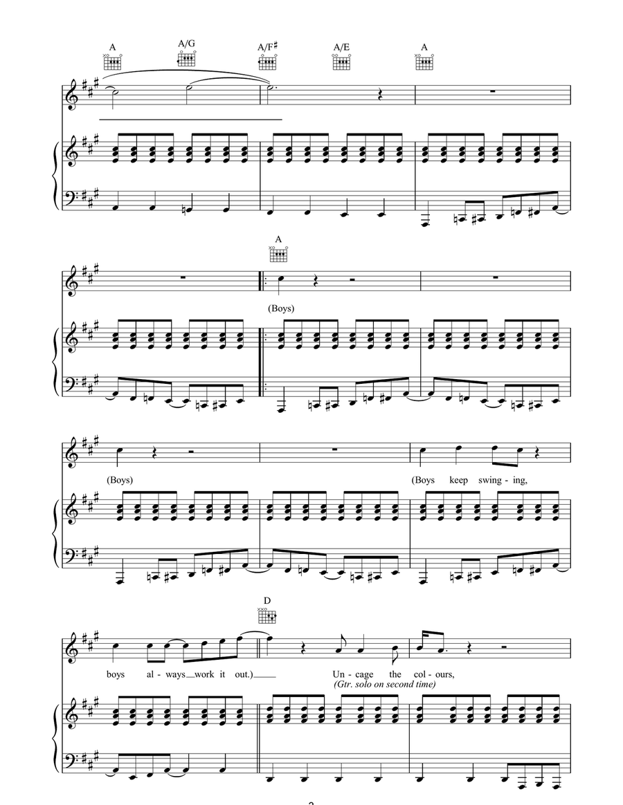Boys Keep Swinging by David Bowie Piano, Vocal, Guitar - Digital Sheet Music page 3