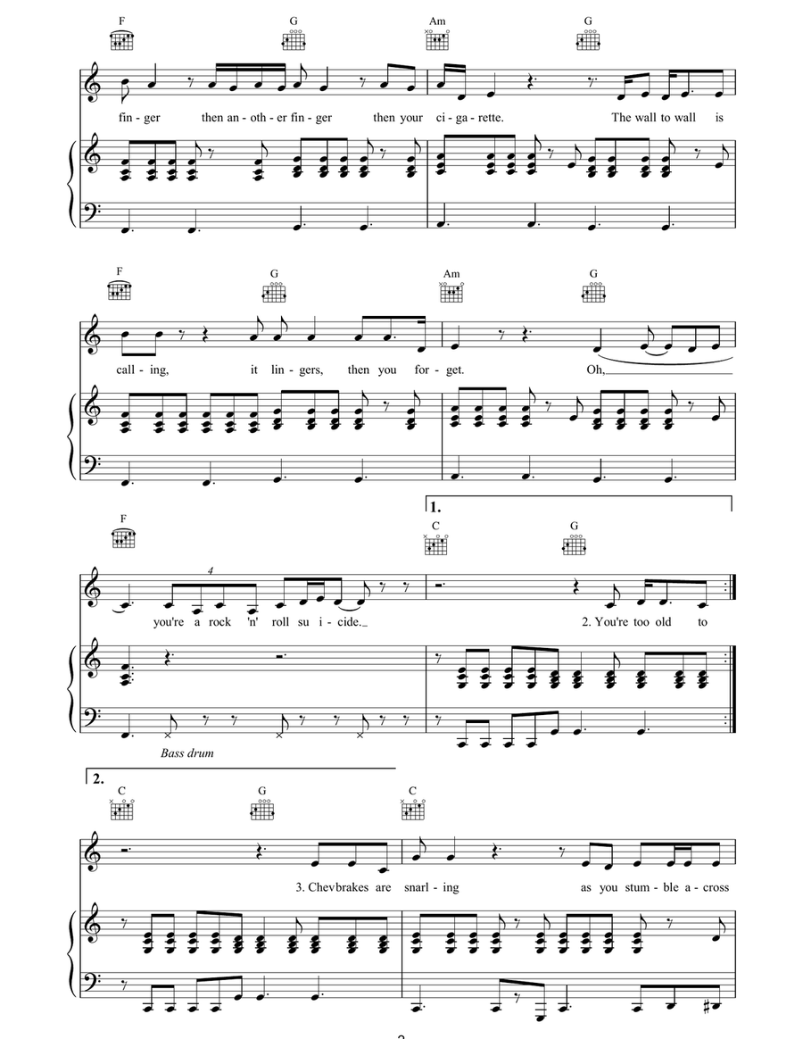 Rock 'N' Roll Suicide Rock 'N' Roll Suicide Piano, Vocal, Guitar scores gallery preview page 2