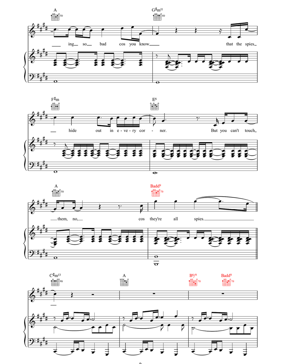 Spies Spies Piano, Vocal, Guitar scores gallery preview page 3
