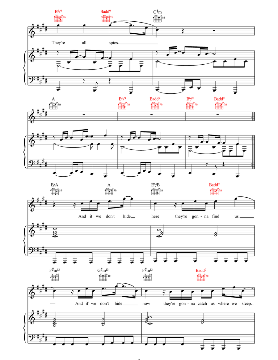 Spies Spies Piano, Vocal, Guitar scores gallery preview page 4