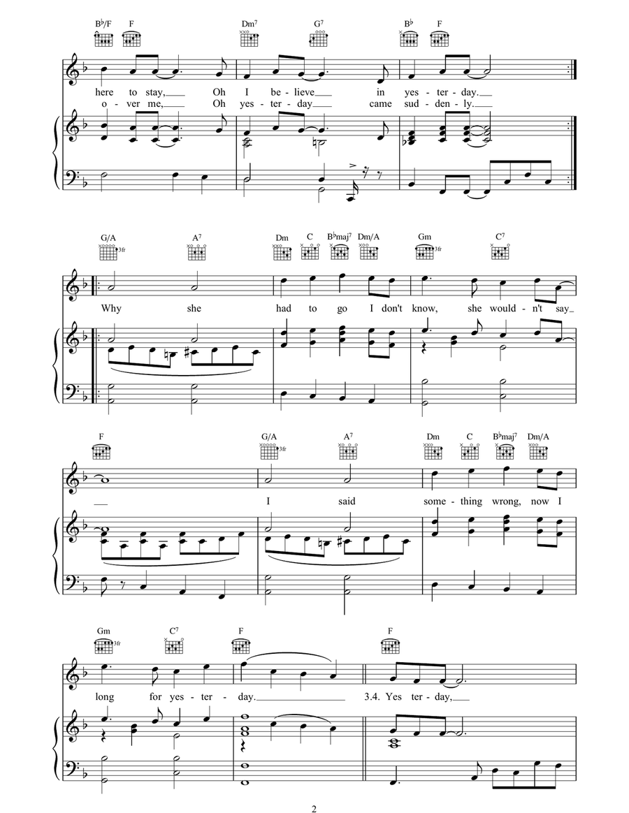 Yesterday Yesterday Piano, Vocal, Guitar scores gallery preview page 2