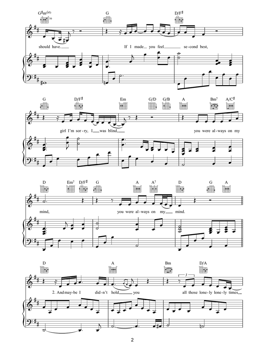 Always On My Mind Always On My Mind Piano, Vocal, Guitar scores gallery preview page 2
