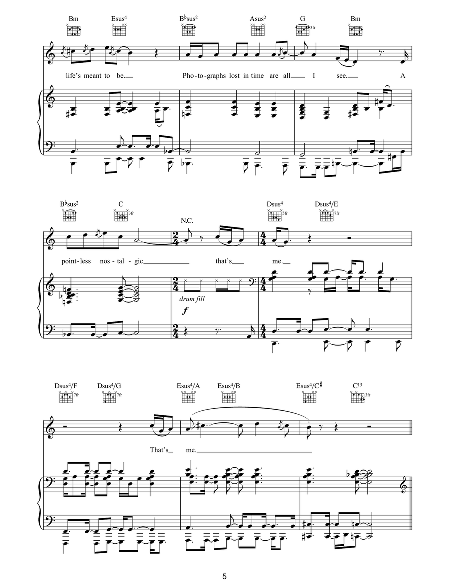Pointless Nostalgic Pointless Nostalgic Piano, Vocal, Guitar scores gallery preview page 5