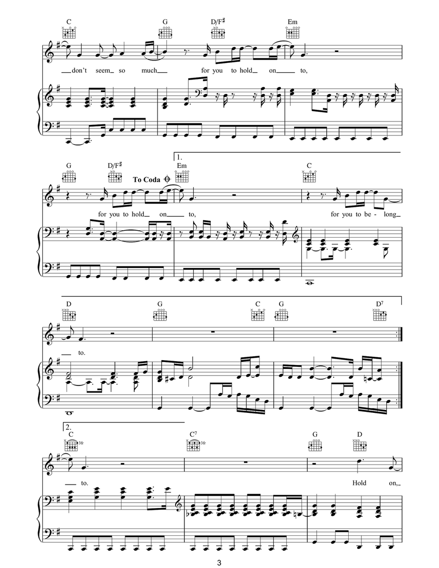 Hold On Hold On Piano, Vocal, Guitar scores gallery preview page 3