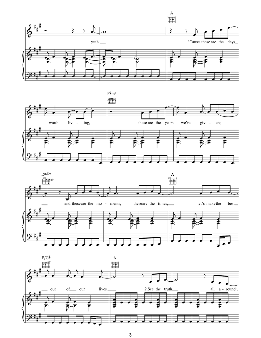 Our Lives Our Lives Piano, Vocal, Guitar scores gallery preview page 3