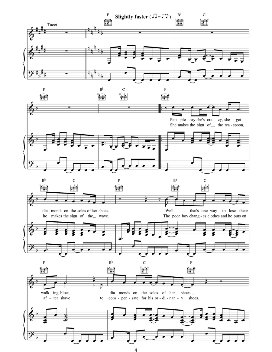 Diamonds On The Soles Of Her Shoes Piano, Vocal, Guitar scores gallery preview page 4