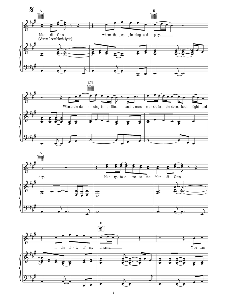 Take Me To The Mardi Gras Piano, Vocal, Guitar scores gallery preview page 2