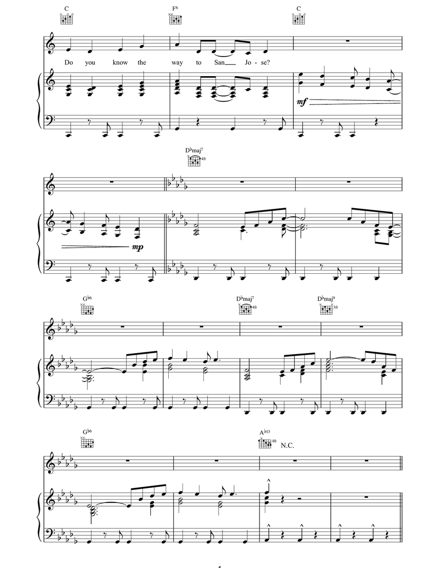 Do You Know The Way To San Jose Piano, Vocal, Guitar scores gallery preview page 4