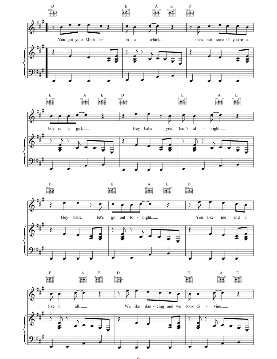 Rebel Rebel Rebel Rebel Piano, Vocal, Guitar scores gallery preview page 2