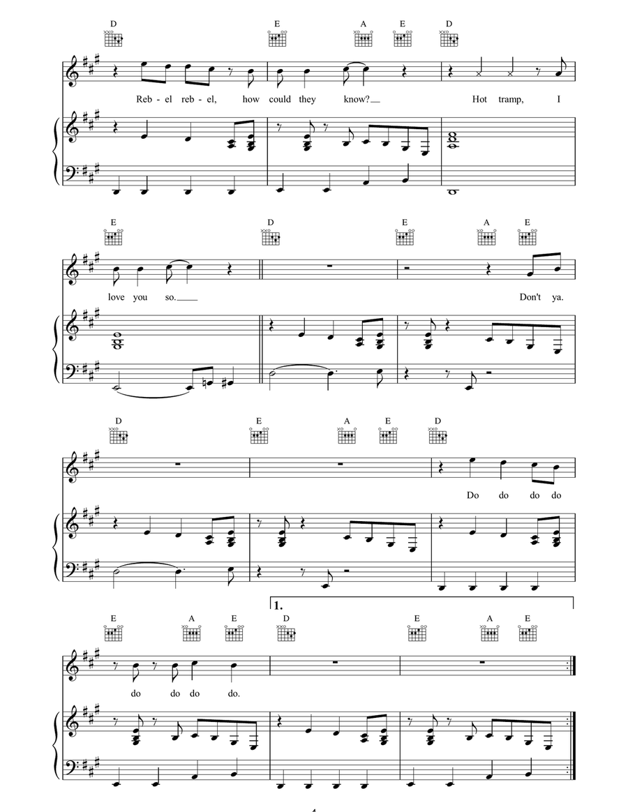 Rebel Rebel Rebel Rebel Piano, Vocal, Guitar scores gallery preview page 4
