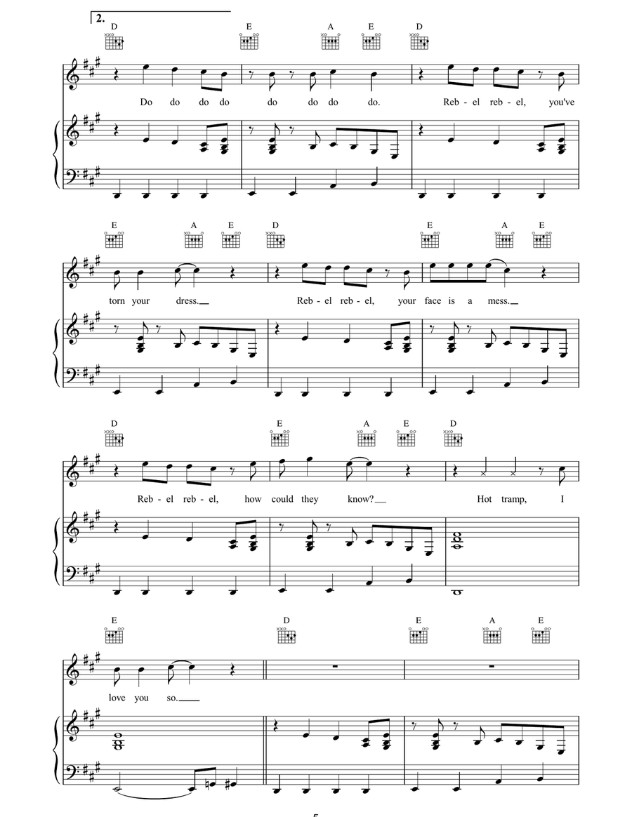 Rebel Rebel Rebel Rebel Piano, Vocal, Guitar scores gallery preview page 5