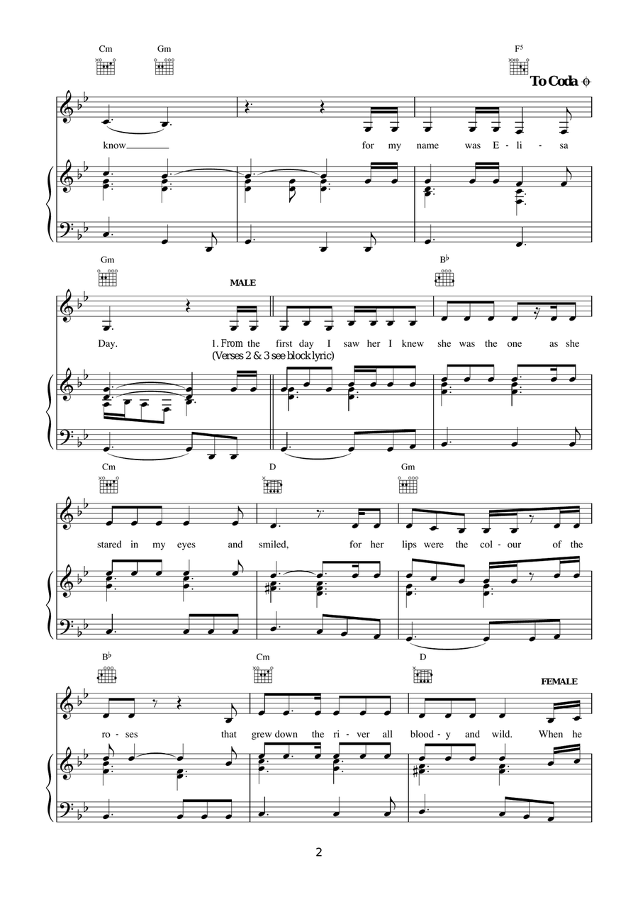 Where The Wild Roses Grow by Nick Cave Acoustic Guitar - Digital Sheet Music page 2