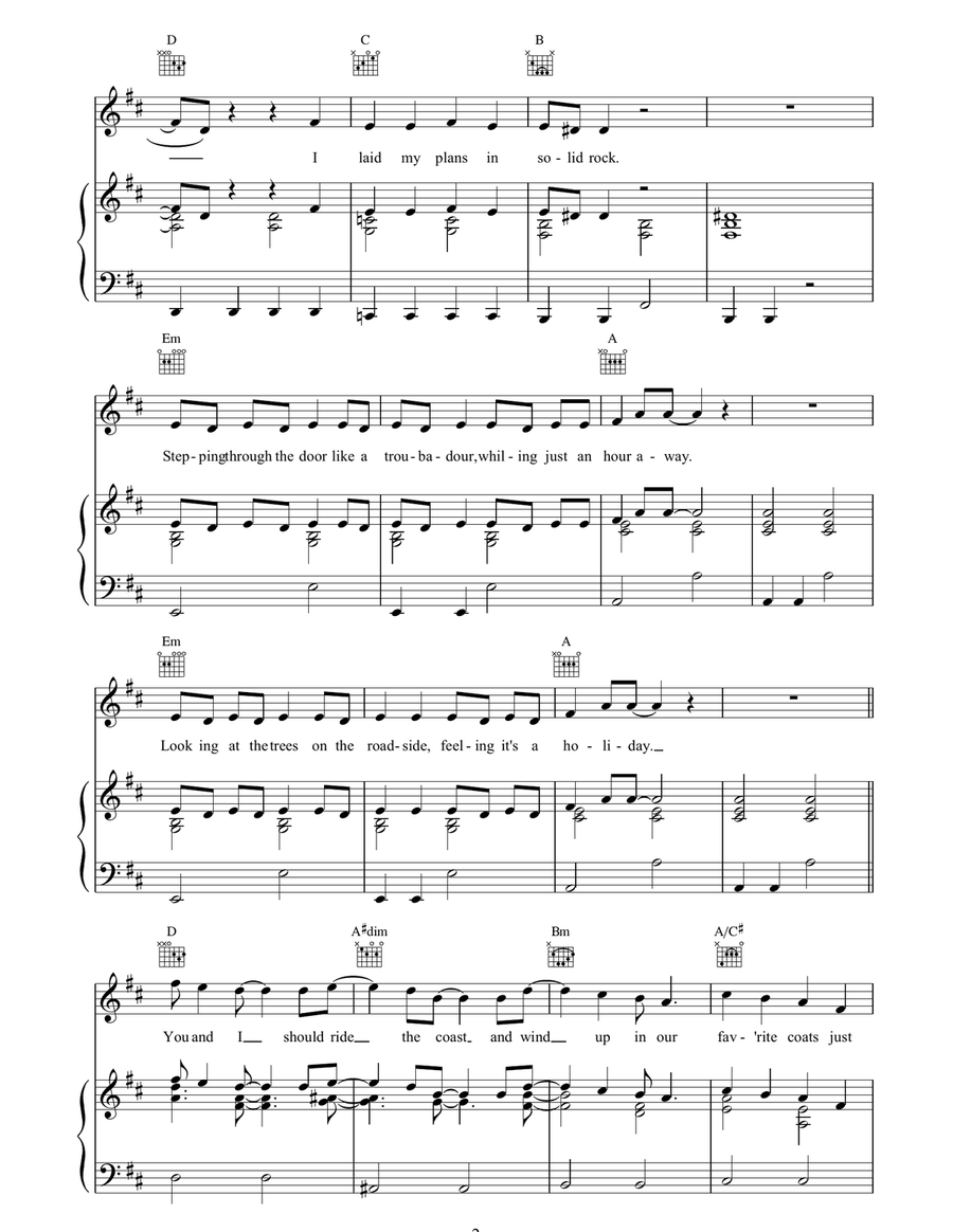 The Day We Caught The Train Piano, Vocal, Guitar scores gallery preview page 2