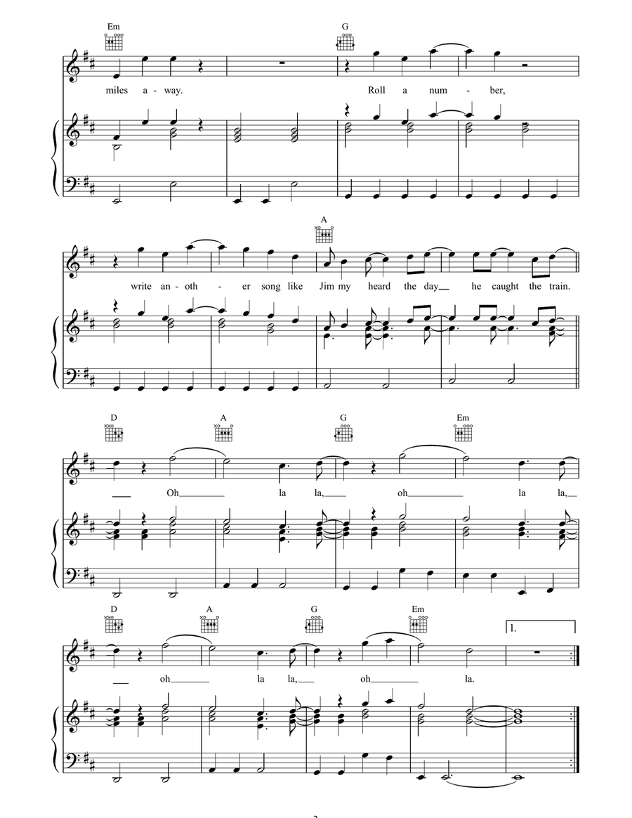 The Day We Caught The Train Piano, Vocal, Guitar scores gallery preview page 3