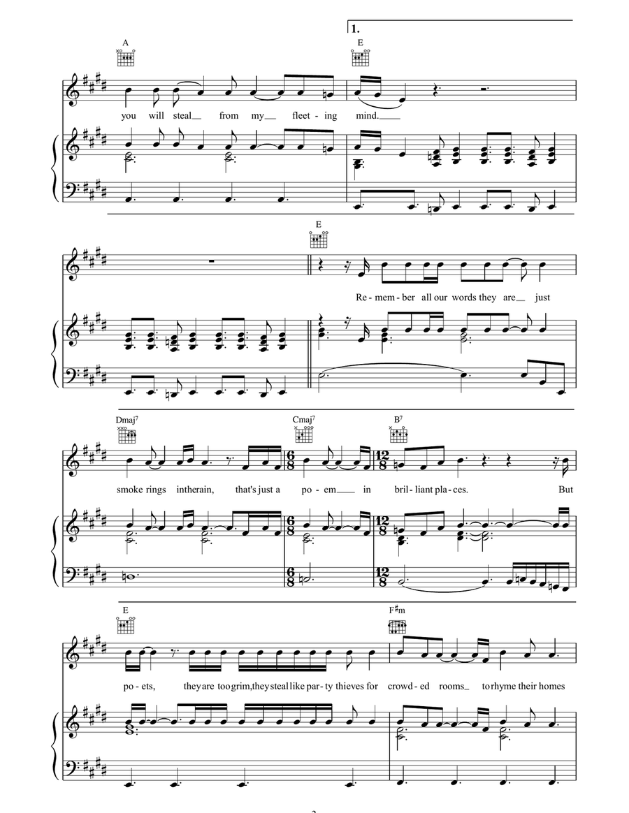Fleeting Mind Fleeting Mind Piano, Vocal, Guitar scores gallery preview page 3