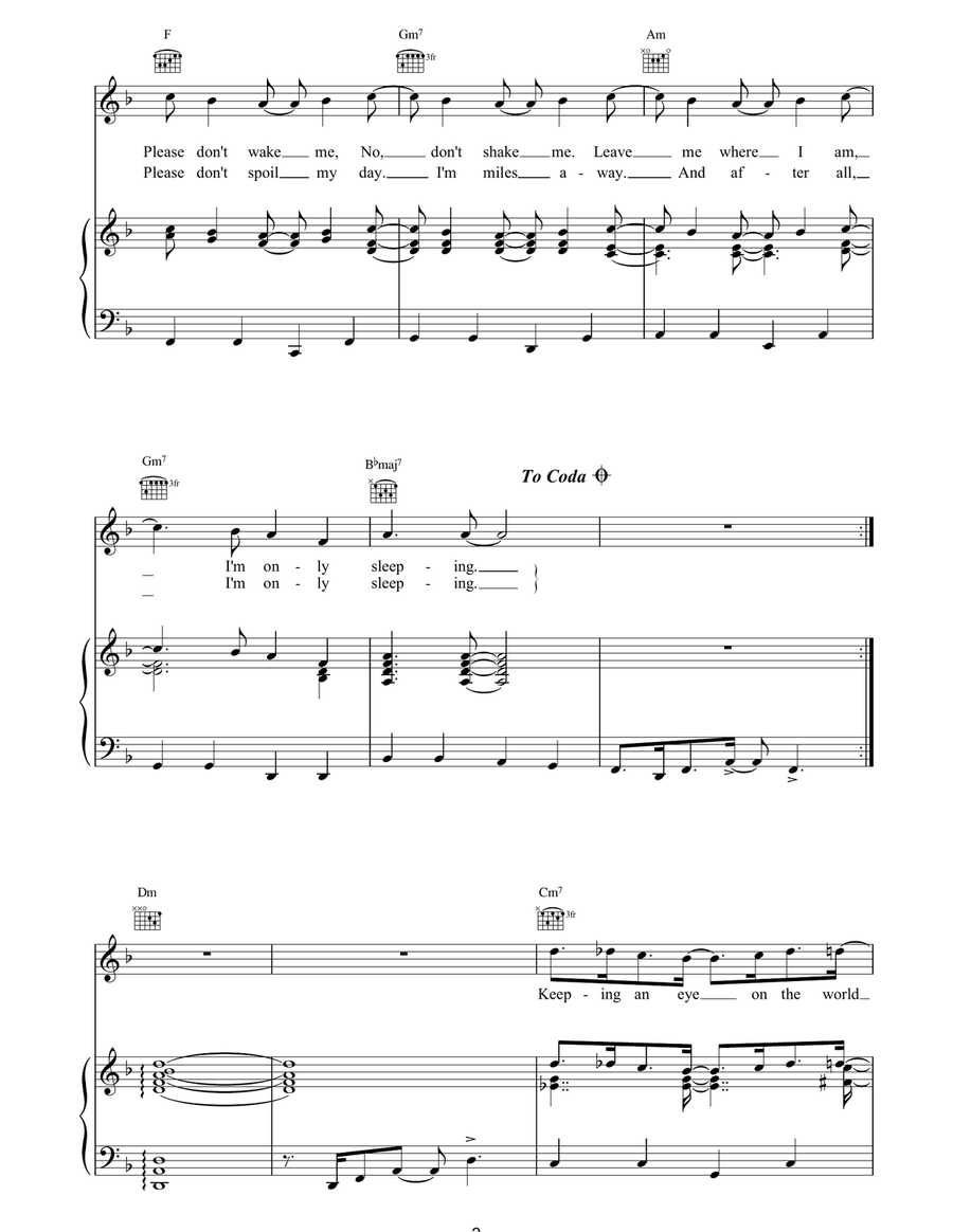 I'm Only Sleeping I'm Only Sleeping Piano, Vocal, Guitar scores gallery preview page 2