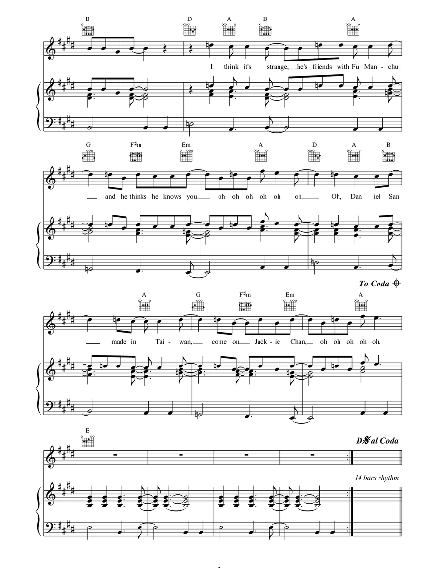 Kung Fu Kung Fu Piano, Vocal, Guitar scores gallery preview page 2