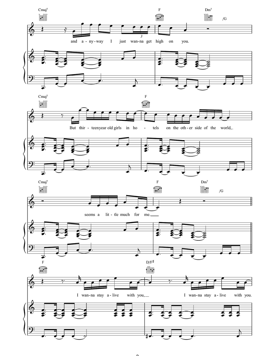I Wanna Stay Alive With You Piano, Vocal, Guitar scores gallery preview page 2