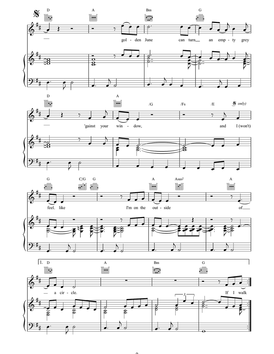 Outside Of A Circle Outside Of A Circle Piano, Vocal, Guitar scores gallery preview page 2