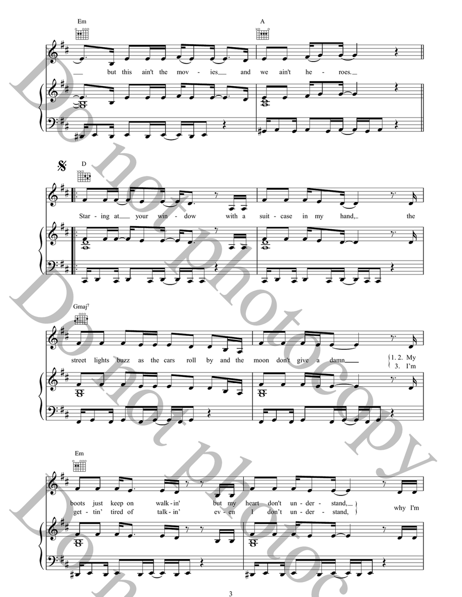 Staring At Your Window With A Suitcase In My Hand Piano, Vocal, Guitar scores gallery preview page 3