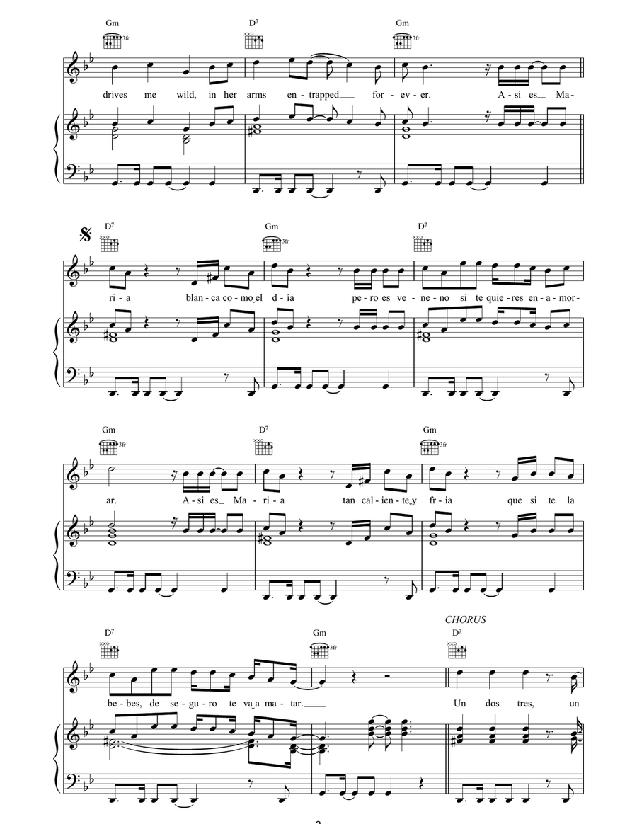 (Un, Dos, Tres) Maria (Un, Dos, Tres) Maria Piano, Vocal, Guitar scores gallery preview page 3