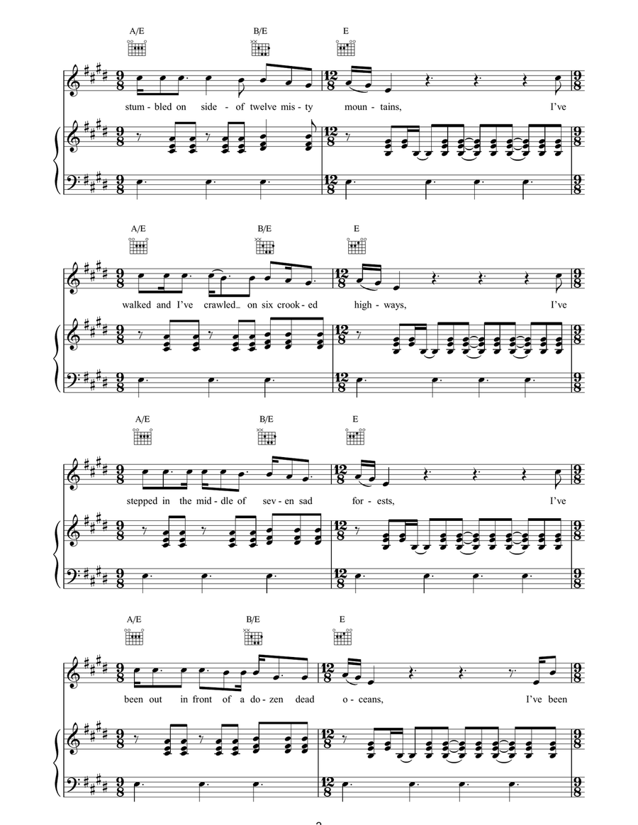 A Hard Rain's Gonna Fall A Hard Rain's Gonna Fall Piano, Vocal, Guitar scores gallery preview page 2
