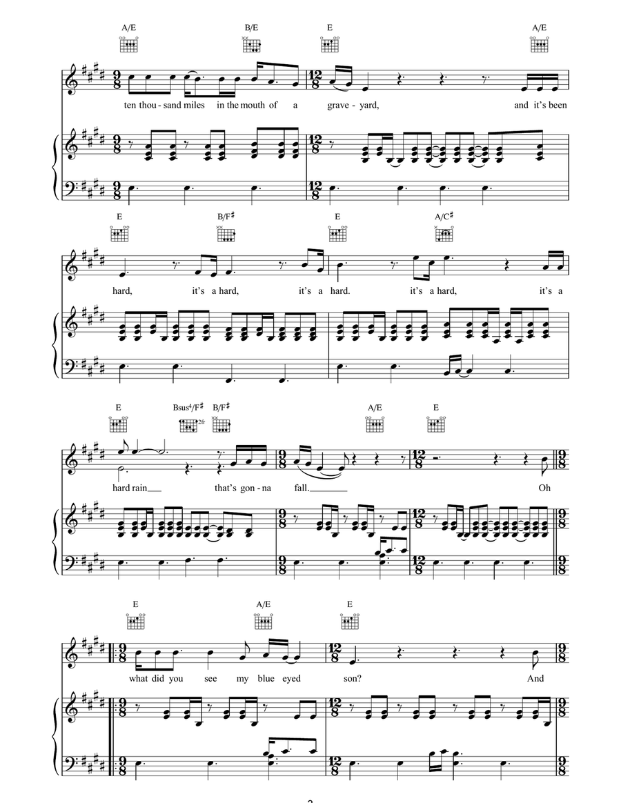 A Hard Rain's Gonna Fall A Hard Rain's Gonna Fall Piano, Vocal, Guitar scores gallery preview page 3