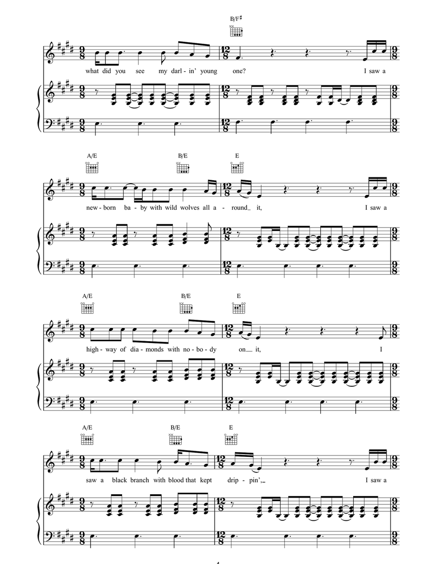 A Hard Rain's Gonna Fall A Hard Rain's Gonna Fall Piano, Vocal, Guitar scores gallery preview page 4