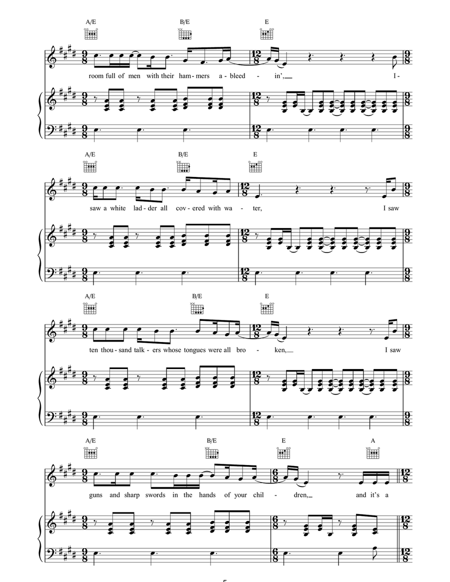A Hard Rain's Gonna Fall A Hard Rain's Gonna Fall Piano, Vocal, Guitar scores gallery preview page 5