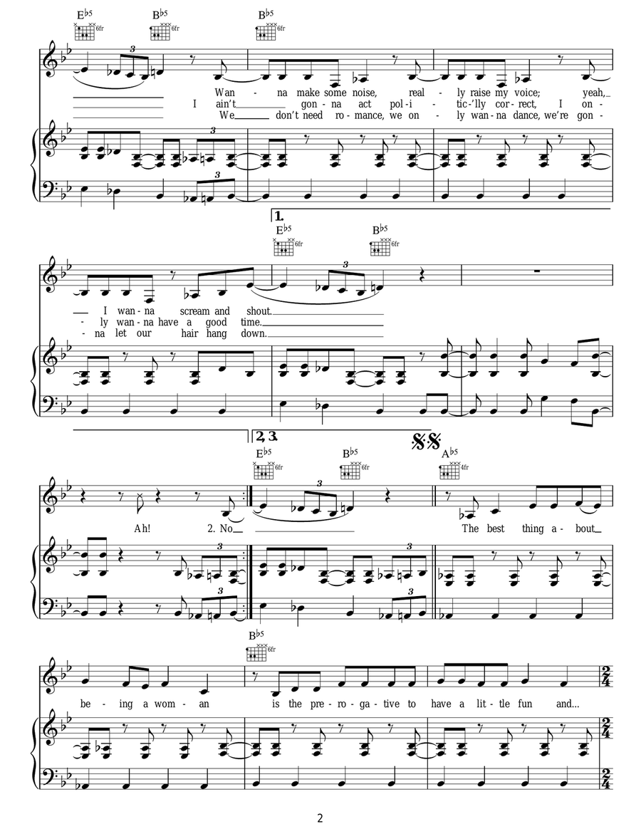 Man! I Feel Like A Woman! Piano, Vocal, Guitar scores gallery preview page 2