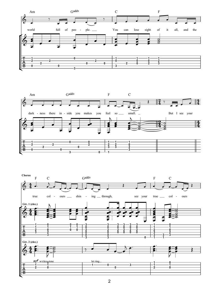 True Colours True Colours Acoustic Guitar scores gallery preview page 2