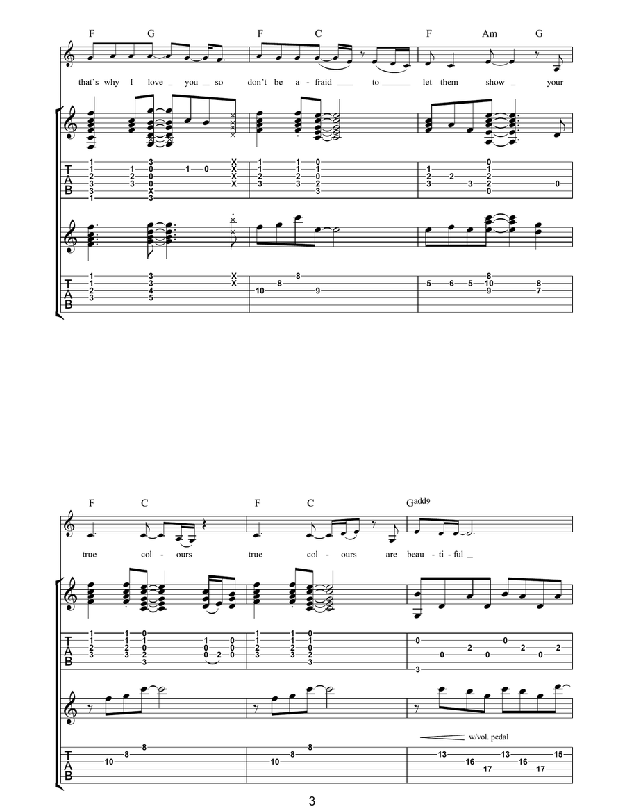 True Colours True Colours Acoustic Guitar scores gallery preview page 3
