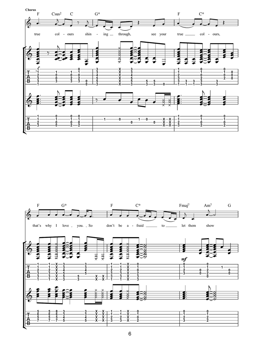 True Colours True Colours Acoustic Guitar scores gallery preview page 6